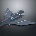 Futuristic Aircraft with Modern Geometric Shapes and Illuminated Blue Accent Lights in Sci Fi Style
