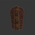 Red Medieval Shield With Intricate Golden Lion Patterns As Defensive Weapon