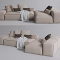 Beige Sectional Sofa With Multiple Cushions And Gray Blanket Modern Design 3d model