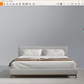 Modern Minimalist Double Bed with Light Gray Headboard White Sheets and Brown Blanket 3d model