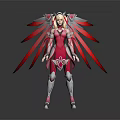 Game Movie Character In Pink Outfit With Silver Armor Red Feathered Wings Fantasy 3D Design