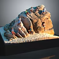 3D Rock Formation Model With People Climbing On Gravel Base And Black Pedestal