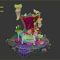 Ornate Enchanted Purple Armchair With Raven Open Book Scrolls And Floating Platform