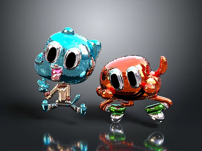 Colorful Shiny Blue And Red Cartoon Characters With Big Eyes Toy Figures 3d model