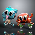 Colorful Shiny Blue And Red Cartoon Characters With Big Eyes Toy Figures