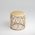 Natural Rattan Woven Round Stools With Geometric Hollow Design For Home Decor