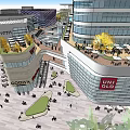 Modern Commercial Landscape With High Rise Buildings And Urban Plaza Design