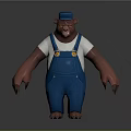 Cartoon Bear Character In Blue Hat White T-Shirt And Blue Overalls With Claws Standing Pose