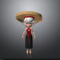 Cartoon Character Wearing Straw Hat Red Top Black Skirt And White Hair In Gray Background