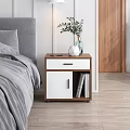 Modern White Wooden Bedside Table With Drawer Cabinet Mobile Phone Vase Plant And Books