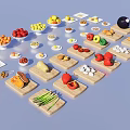 Various Fresh Foods Displayed On Wooden Cutting Boards And Plates With Fruits Vegetables And Nuts