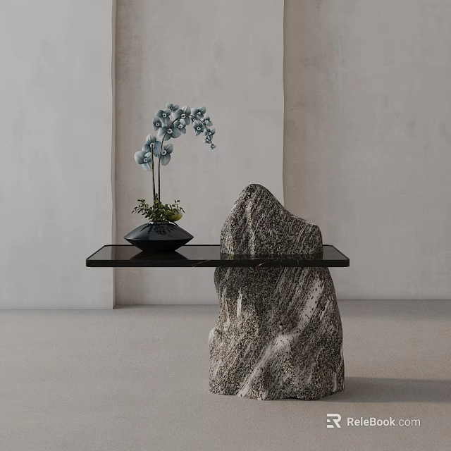 Modern Sofa And Coffee Table Set With Black Tabletop Stone Support And Blue Flowers Vase 3d model