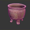 Traditional Earthenware Basin With Three Legs And Carved Patterns For Home Use