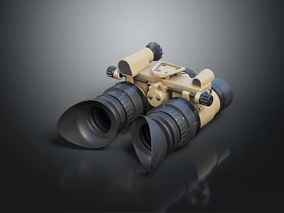 Tan Tactical Binoculars With Black Lenses And Military Grade Optical Design 3d model