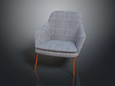 Modern Gray Fabric Accent Chair With Armrest And Orange Wooden Legs Contemporary Home Furniture Design 3d model