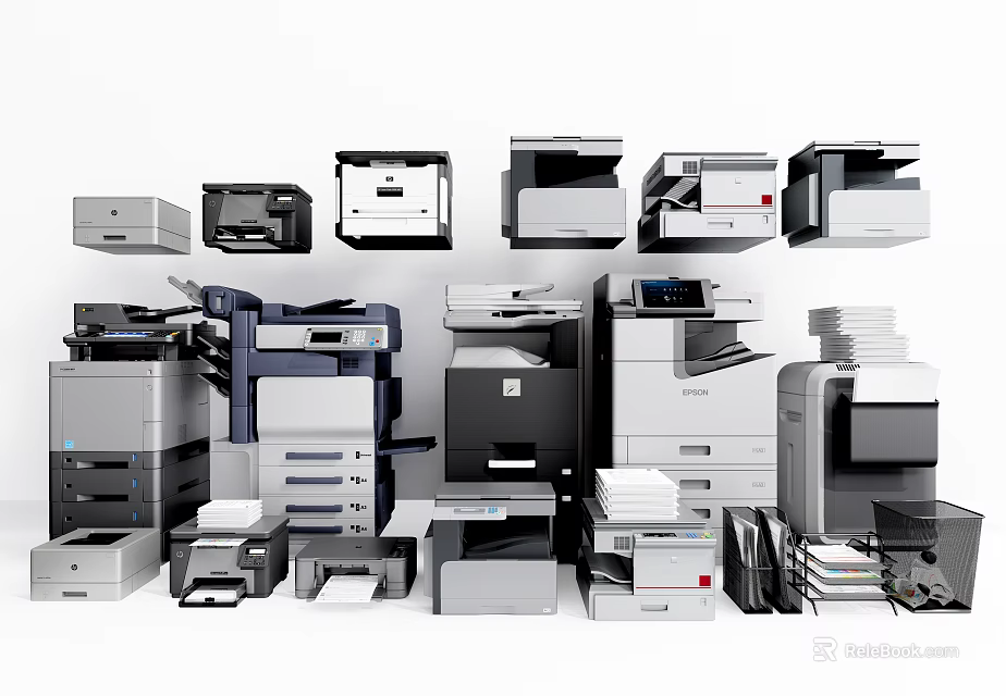 Diverse Office Appliances Collection Including Printers Copiers Scanners And Multifunctional Devices 3d model 