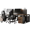 Modern Office Desk Setup With Computer Monitors Ergonomic Chairs And Drawer Cabinets 3d model