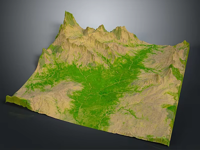 Detailed 3D Terrain Model Featuring Mountain Ranges And Lush Green Areas 3d model