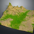 Detailed 3D Terrain Model Featuring Mountain Ranges And Lush Green Areas