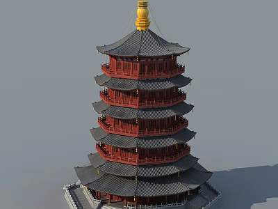 Traditional Chinese Pagoda Featuring Multiple Tiers Red Body Black Roofs And Golden Spire 3d model