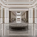 Spacious Hotel Lobby with Marble Floor Front Desk and Elegant Lighting Design 3d model