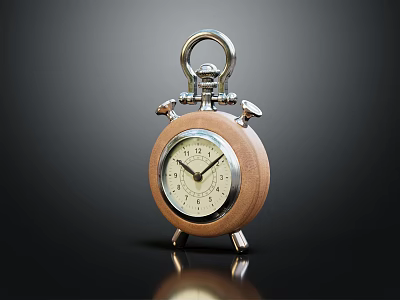 Vintage Alarm Clock Wooden Metal Design With Round Dial Bell For Home Decor 3d model