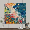 Vibrant Abstract Painting With Colorful Fluid Patterns And Dynamic Textures On Wall
