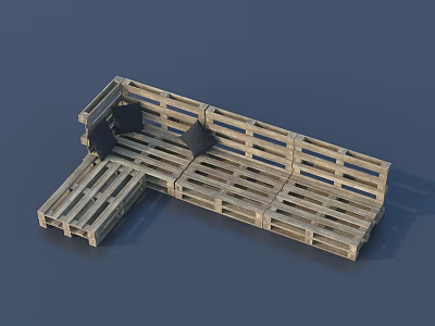 Rustic Wooden Pallet Sofa With Black Cushions For Living Room Seating 3d model