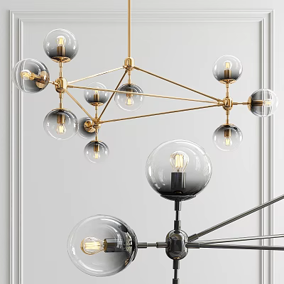 Modern Chandelier With Glass Globes And Golden Metal Frame Design Structure 3d model