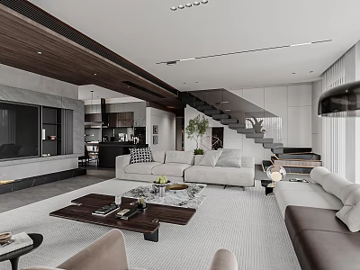 Modern Luxury Open Plan Living And Dining Room With Elegant Spacious Cozy Home Interior Design 3d model