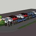 Outdoor Parking Area With Parked Cars Motorcycles Trees Shrubs And Paved Ground