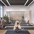 Yoga Studio Fitness Workout People Practicing Yoga On Mats With Mirrors And Plants