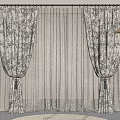 Floral Pattern Draped Curtains With Sheer Layer Tassels And Pendant Lamp For Modern Room