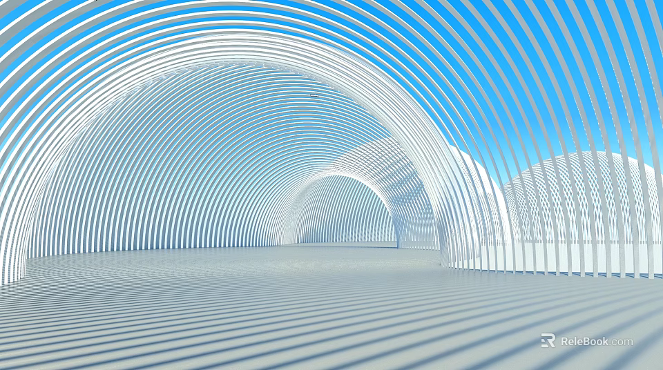 White Curved Pergola Structure With Blue Sky Background And Light Shadows 3d model 