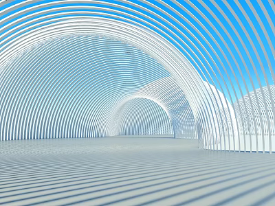 White Curved Pergola Structure With Blue Sky Background And Light Shadows 3d model