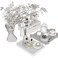 Stylish Decorative Ornament Set With Vase Branches Lamp Aromatherapy Books Clock Teacup And Berries
