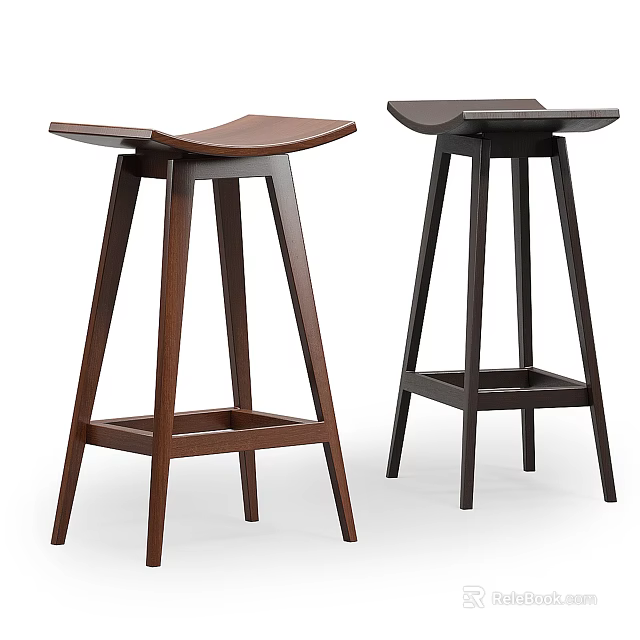 Wooden Bar Stools Featuring Curved Seat And Lower Support Rail In Brown Dark Brown Design 3d model 
