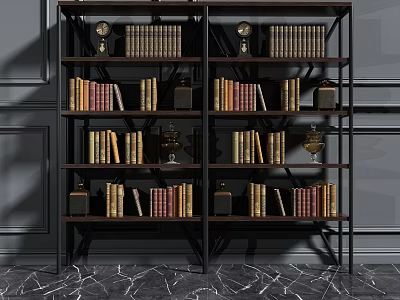 Modern Industrial Metal Storage Locker With Multiple Shelves And Decorative Books 3d model