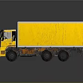 Yellow Enclosed Box Truck with Six Wheels and Shiny Reflective Exterior