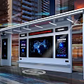 Modern Public Bus Stop With Smart Screens Seats And Tall Buildings Background