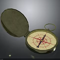 Open Brass Compass With Blue Needle And White Dial Ring Handle