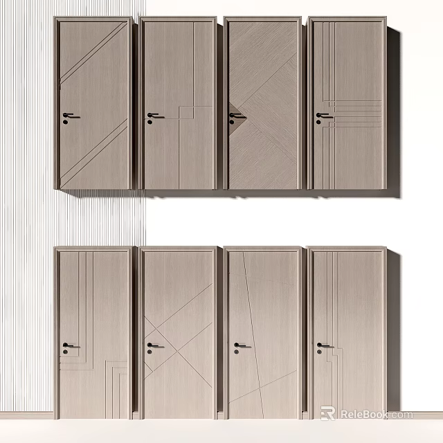 Modern Hinged Doors With Light Wood Finish And Stylish Design Patterns 3d model