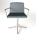 Modern Black Leather Chair With Diamond Pattern Metal Armrests And Metal Base