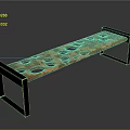 Modern Public Bench With Orange Perforated Seat And Black Metal Frame
