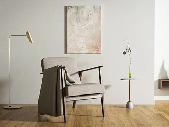 Modern Sofa Chair Fabric Single Sofa Decorative Ornaments Combination Floor Lamp Vase Flower Chair Armchair Room 3d model