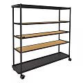 Mobile Multi tier Side Table with Black Metal Frame Wooden Shelves and Mesh Bottom