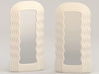 White Modern Mirrors With Wavy Frame Design For Home Interior Decor 3d model