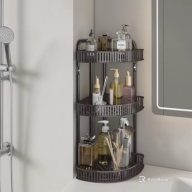 Practical Bathroom Accessories with Multi Tier Corner Shelf and Toiletries in Shower Area 3d model 
