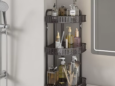 Practical Bathroom Accessories with Multi Tier Corner Shelf and Toiletries in Shower Area 3d model