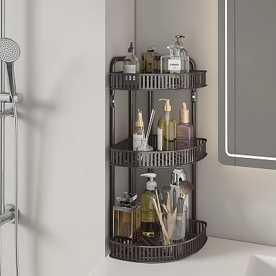 Practical Bathroom Accessories with Multi Tier Corner Shelf and Toiletries in Shower Area 3d model